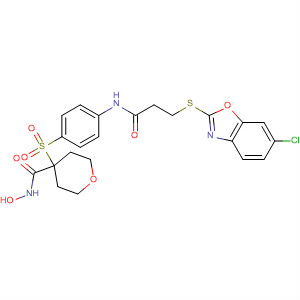 476182-84-0  2H-Pyran-4-carboxamide,4-[[4-[[3-[(6-chloro-2-benzoxazolyl)thio]-1-oxopropyl]amino]phenyl]sulfonyl]tetrahydro-N-hydroxy-