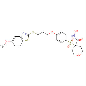 476183-04-7  2H-Pyran-4-carboxamide,tetrahydro-N-hydroxy-4-[[4-[3-[(5-methoxy-2-benzothiazolyl)thio]propoxy]phenyl]sulfonyl]-