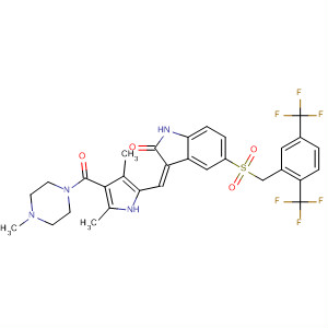 477574-19-9  Piperazine,1-[[5-[(Z)-[5-[[[2,5-bis(trifluoromethyl)phenyl]methyl]sulfonyl]-1,2-dihydro-2-oxo-3H-indol-3-ylidene]methyl]-2,4-dimethyl-1H-pyrrol-3-yl]carbonyl]-4-methyl-