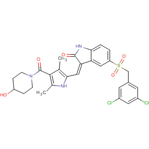 477575-80-7  4-Piperidinol,1-[[5-[(Z)-[5-[[(3,5-dichlorophenyl)methyl]sulfonyl]-1,2-dihydro-2-oxo-3H-indol-3-ylidene]methyl]-2,4-dimethyl-1H-pyrrol-3-yl]carbonyl]-