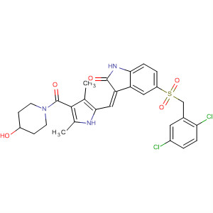 477576-12-8  4-Piperidinol,1-[[5-[(Z)-[5-[[(2,5-dichlorophenyl)methyl]sulfonyl]-1,2-dihydro-2-oxo-3H-indol-3-ylidene]methyl]-2,4-dimethyl-1H-pyrrol-3-yl]carbonyl]-