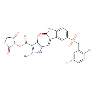 477576-13-9  2,5-Pyrrolidinedione,1-[[[5-[(Z)-[5-[[(2,5-dichlorophenyl)methyl]sulfonyl]-1,2-dihydro-2-oxo-3H-indol-3-ylidene]methyl]-2,4-dimethyl-1H-pyrrol-3-yl]carbonyl]oxy]-