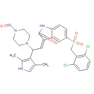 477576-24-2  1-Piperazinecarboxaldehyde,4-[(2Z)-2-[5-[[(2,6-dichlorophenyl)methyl]sulfonyl]-1,2-dihydro-2-oxo-3H-indol-3-ylidene]-1-(2,4-dimethyl-1H-pyrrol-3-yl)ethyl]-