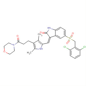 477577-30-3  Morpholine,4-[3-[5-[(Z)-[5-[[(2,6-dichlorophenyl)methyl]sulfonyl]-1,2-dihydro-2-oxo-3H-indol-3-ylidene]methyl]-2,4-dimethyl-1H-pyrrol-3-yl]-1-oxopropyl]-