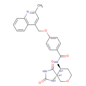 477581-92-3  Benzamide,N-[(5R,10S)-2,4-dioxo-7-oxa-1,3-diazaspiro[4.5]dec-10-yl]-4-[(2-methyl-4-quinolinyl)methoxy]-, rel-