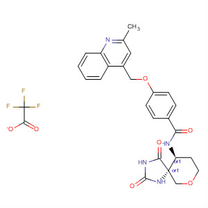 477581-93-4  Benzamide,N-[(5R,10S)-2,4-dioxo-7-oxa-1,3-diazaspiro[4.5]dec-10-yl]-4-[(2-methyl-4-quinolinyl)methoxy]-, rel-, mono(trifluoroacetate)