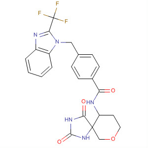 477581-98-9  Benzamide,N-(2,4-dioxo-7-oxa-1,3-diazaspiro[4.5]dec-10-yl)-4-[[2-(trifluoromethyl)-1H-benzimidazol-1-yl]methyl]-