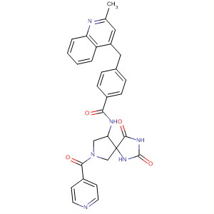 477582-50-6  Benzamide,N-[2,4-dioxo-7-(4-pyridinylcarbonyl)-1,3,7-triazaspiro[4.4]non-9-yl]-4-[(2-methyl-4-quinolinyl)methyl]-