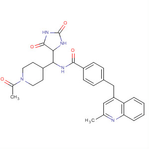 477583-48-5  Benzamide,N-[(1-acetyl-4-piperidinyl)(2,5-dioxo-4-imidazolidinyl)methyl]-4-[(2-methyl-4-quinolinyl)methyl]-