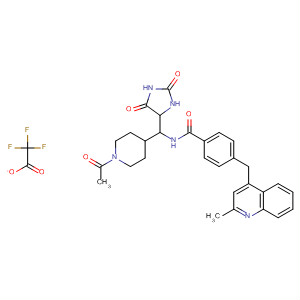 477583-49-6  Benzamide,N-[(1-acetyl-4-piperidinyl)(2,5-dioxo-4-imidazolidinyl)methyl]-4-[(2-methyl-4-quinolinyl)methyl]-, mono(trifluoroacetate)