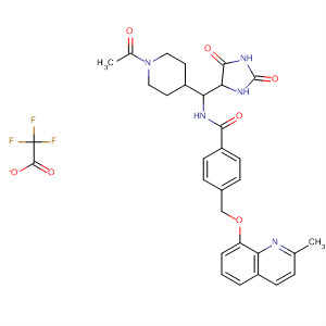 477583-67-8  Benzamide,N-[(1-acetyl-4-piperidinyl)(2,5-dioxo-4-imidazolidinyl)methyl]-4-[[(2-methyl-8-quinolinyl)oxy]methyl]-, mono(trifluoroacetate)