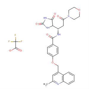 477583-76-9  Benzamide,N-[(1S)-1-(2,5-dioxo-4-imidazolidinyl)-3-(4-morpholinyl)-3-oxopropyl]-4-[(2-methyl-4-quinolinyl)methoxy]-, mono(trifluoroacetate)