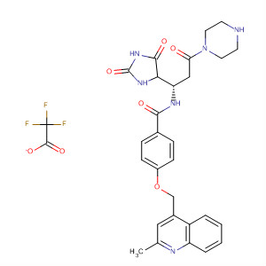 477583-82-7  Benzamide,N-[(1S)-1-(2,5-dioxo-4-imidazolidinyl)-3-oxo-3-(1-piperazinyl)propyl]-4-[(2-methyl-4-quinolinyl)methoxy]-, mono(trifluoroacetate)
