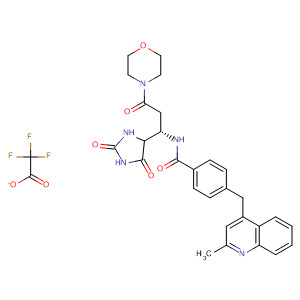 477583-86-1  Benzamide,N-[(1S)-1-(2,5-dioxo-4-imidazolidinyl)-3-(4-morpholinyl)-3-oxopropyl]-4-[(2-methyl-4-quinolinyl)methyl]-, mono(trifluoroacetate)
