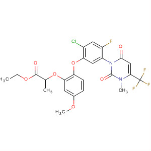 477716-10-2  Propanoic acid,2-[2-[2-chloro-5-[3,6-dihydro-3-methyl-2,6-dioxo-4-(trifluoromethyl)-1(2H)-pyrimidinyl]-4-fluorophenoxy]-5-methoxyphenoxy]-, ethyl ester