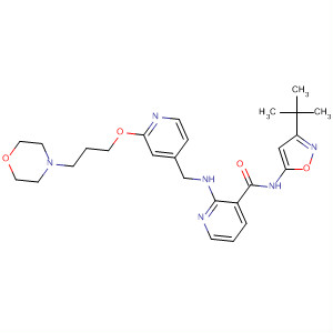 453563-52-5  3-Pyridinecarboxamide,N-[3-(1,1-dimethylethyl)-5-isoxazolyl]-2-[[[2-[3-(4-morpholinyl)propoxy]-4-pyridinyl]methyl]amino]-