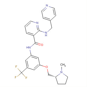 453563-62-7  3-Pyridinecarboxamide,N-[3-[[(2R)-1-methyl-2-pyrrolidinyl]methoxy]-5-(trifluoromethyl)phenyl]-2-[(4-pyridinylmethyl)amino]-