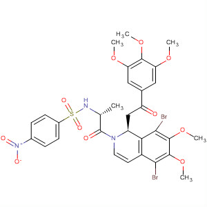 405555-09-1  Isoquinoline,5,8-dibromo-1,2-dihydro-6,7-dimethoxy-2-[(2R)-2-[[(4-nitrophenyl)sulfonyl]amino]-1-oxopropyl]-1-[2-oxo-2-(3,4,5-trimethoxyphenyl)ethyl]-, (1S)-