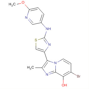 420127-18-0  Imidazo[1,2-a]pyridin-8-ol,7-bromo-3-[2-[(6-methoxy-3-pyridinyl)amino]-4-thiazolyl]-2-methyl-