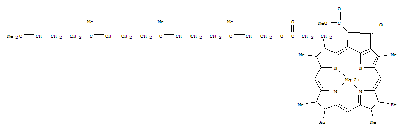 40771-62-8  Magnesium,[(2E,6E,10E)-3,7,11,15-tetramethyl-2,6,10,14-hexadecatetraen-1-yl(3S,4S,13R,14R,21R)-9-acetyl-14-ethyl-13,14-dihydro-21-(methoxycarbonyl)-4,8,13,18-tetramethyl-20-oxo-3-phorbinepropanoato(2-)-kN23,kN24,kN25,kN26]-, (SP-4-2)-