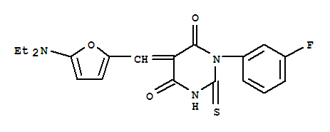 444673-73-8  4,6(1H,5H)-Pyrimidinedione,5-[[5-(diethylamino)-2-furanyl]methylene]-1-(3-fluorophenyl)dihydro-2-thioxo-