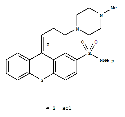 49746-04-5  9H-Thioxanthene-2-sulfonamide,N,N-dimethyl-9-[3-(4-methyl-1-piperazinyl)propylidene]-, hydrochloride (1:2),(9Z)-