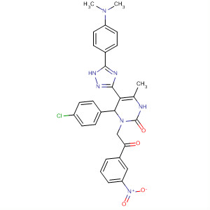 593283-54-6  2(1H)-Pyrimidinone,6-(4-chlorophenyl)-5-[5-[4-(dimethylamino)phenyl]-1H-1,2,4-triazol-3-yl]-3,6-dihydro-4-methyl-1-[2-(3-nitrophenyl)-2-oxoethyl]-