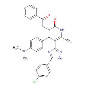 593283-57-9  2(1H)-Pyrimidinone,5-[5-(4-chlorophenyl)-1H-1,2,4-triazol-3-yl]-6-[4-(dimethylamino)phenyl]-3,6-dihydro-4-methyl-1-(2-oxo-2-phenylethyl)-
