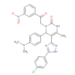 593283-58-0  2(1H)-Pyrimidinone,5-[5-(4-chlorophenyl)-1H-1,2,4-triazol-3-yl]-6-[4-(dimethylamino)phenyl]-3,6-dihydro-4-methyl-1-[2-(3-nitrophenyl)-2-oxoethyl]-