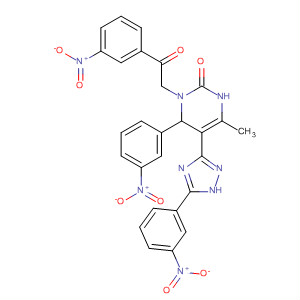 593283-62-6  2(1H)-Pyrimidinone,3,6-dihydro-4-methyl-6-(3-nitrophenyl)-1-[2-(3-nitrophenyl)-2-oxoethyl]-5-[5-(3-nitrophenyl)-1H-1,2,4-triazol-3-yl]-