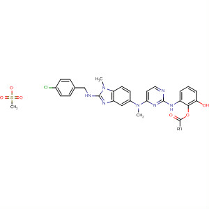 596134-86-0  Phenol,3-[[4-[[2-[[(4-chlorophenyl)methyl]amino]-1-methyl-1H-benzimidazol-5-yl]methylamino]-2-pyrimidinyl]amino]-, methanesulfonate (ester)