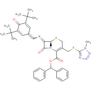 59709-56-7  5-Thia-1-azabicyclo[4.2.0]oct-2-ene-2-carboxylic acid,7-[[[3,5-bis(1,1-dimethylethyl)-4-oxo-2,5-cyclohexadien-1-ylidene]methyl]imino]-3-[[(1-methyl-1H-tetrazol-5-yl)thio]methyl]-8-oxo-, diphenylmethylester, (R)-