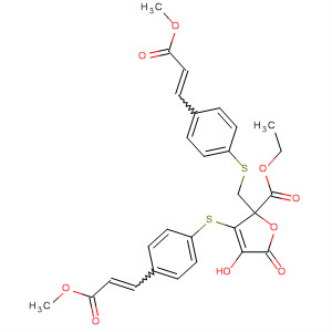577953-05-0  2-Furancarboxylic acid,2,5-dihydro-4-hydroxy-3-[[4-(3-methoxy-3-oxo-1-propenyl)phenyl]thio]-2-[[[4-(3-methoxy-3-oxo-1-propenyl)phenyl]thio]methyl]-5-oxo-, ethyl ester
