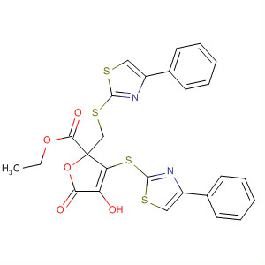 577953-09-4  2-Furancarboxylic acid,2,5-dihydro-4-hydroxy-5-oxo-3-[(4-phenyl-2-thiazolyl)thio]-2-[[(4-phenyl-2-thiazolyl)thio]methyl]-, ethyl ester
