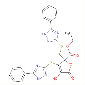 577953-17-4  2-Furancarboxylic acid,2,5-dihydro-4-hydroxy-5-oxo-3-[(5-phenyl-1H-1,2,4-triazol-3-yl)thio]-2-[[(5-phenyl-1H-1,2,4-triazol-3-yl)thio]methyl]-, ethyl ester