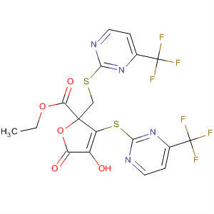 577953-24-3  2-Furancarboxylic acid,2,5-dihydro-4-hydroxy-5-oxo-3-[[4-(trifluoromethyl)-2-pyrimidinyl]thio]-2-[[[4-(trifluoromethyl)-2-pyrimidinyl]thio]methyl]-, ethyl ester