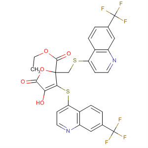 577953-28-7  2-Furancarboxylic acid,2,5-dihydro-4-hydroxy-5-oxo-3-[[7-(trifluoromethyl)-4-quinolinyl]thio]-2-[[[7-(trifluoromethyl)-4-quinolinyl]thio]methyl]-, ethyl ester