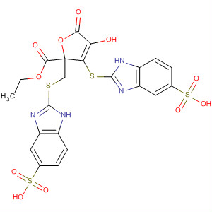 577953-29-8  2-Furancarboxylic acid,2,5-dihydro-4-hydroxy-5-oxo-3-[(5-sulfo-1H-benzimidazol-2-yl)thio]-2-[[(5-sulfo-1H-benzimidazol-2-yl)thio]methyl]-, 2-ethyl ester