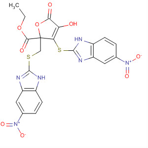 577953-54-9  2-Furancarboxylic acid,2,5-dihydro-4-hydroxy-3-[(5-nitro-1H-benzimidazol-2-yl)thio]-2-[[(5-nitro-1H-benzimidazol-2-yl)thio]methyl]-5-oxo-, ethyl ester