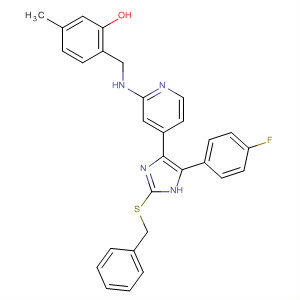 581098-64-8  2-Pyridinamine,4-[5-(4-fluorophenyl)-2-[(phenylmethyl)thio]-1H-imidazol-4-yl]-N-[(4-methoxyphenyl)methyl]-