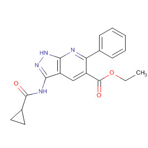 583039-67-2  1H-Pyrazolo[3,4-b]pyridine-5-carboxylic acid,3-[(cyclopropylcarbonyl)amino]-6-phenyl-, ethyl ester