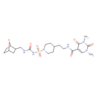 58603-72-8  5-Pyrimidinecarboxamide,1,2,3,4-tetrahydro-1,3-dimethyl-N-[2-[1-[[[[(7-oxabicyclo[2.2.1]hept-2-ylmethyl)amino]carbonyl]amino]sulfonyl]-4-piperidinyl]ethyl]-2,4-dioxo-,endo-