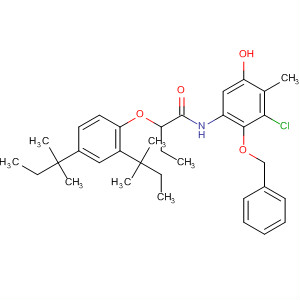 59098-03-2  Butanamide,2-[2,4-bis(1,1-dimethylpropyl)phenoxy]-N-[3-chloro-5-hydroxy-4-methyl-2-(phenylmethoxy)phenyl]-