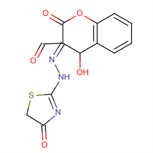 56244-18-9  2H-1-Benzopyran-3-carboxaldehyde, 4-hydroxy-2-oxo-,3-[(4,5-dihydro-4-oxo-2-thiazolyl)hydrazone]