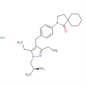 562816-60-8  2-Azaspiro[4.5]decan-1-one,2-[4-[[1-[(2S)-2-aminopropyl]-3,5-diethyl-1H-pyrazol-4-yl]methyl]phenyl]-,monohydrochloride