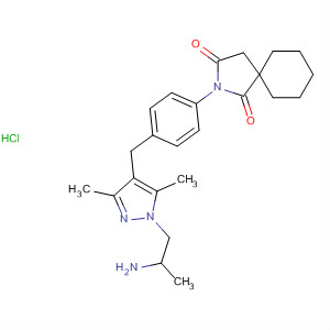 562816-75-5  2-Azaspiro[4.5]decane-1,3-dione,2-[4-[[1-(2-aminopropyl)-3,5-dimethyl-1H-pyrazol-4-yl]methyl]phenyl]-,monohydrochloride