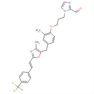 568596-14-5  1H-Imidazole-2-carboxaldehyde,1-[3-[2-methyl-4-[[4-methyl-2-[(1E)-2-[4-(trifluoromethyl)phenyl]ethenyl]-5-oxazolyl]methyl]phenoxy]propyl]-