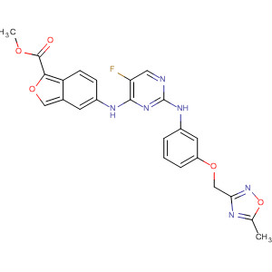 575479-77-5  2-Benzofurancarboxylic acid,5-[[5-fluoro-2-[[3-[(5-methyl-1,2,4-oxadiazol-3-yl)methoxy]phenyl]amino]-4-pyrimidinyl]amino]-, methyl ester