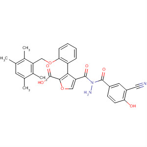 576168-16-6  2-Furancarboxylic acid,3-[2-[(2,3,5,6-tetramethylphenyl)methoxy]phenyl]-,2-(3-cyano-4-hydroxybenzoyl)hydrazide