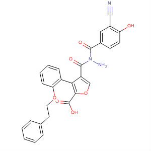 576168-19-9  2-Furancarboxylic acid, 3-[2-(2-phenylethoxy)phenyl]-,2-(3-cyano-4-hydroxybenzoyl)hydrazide